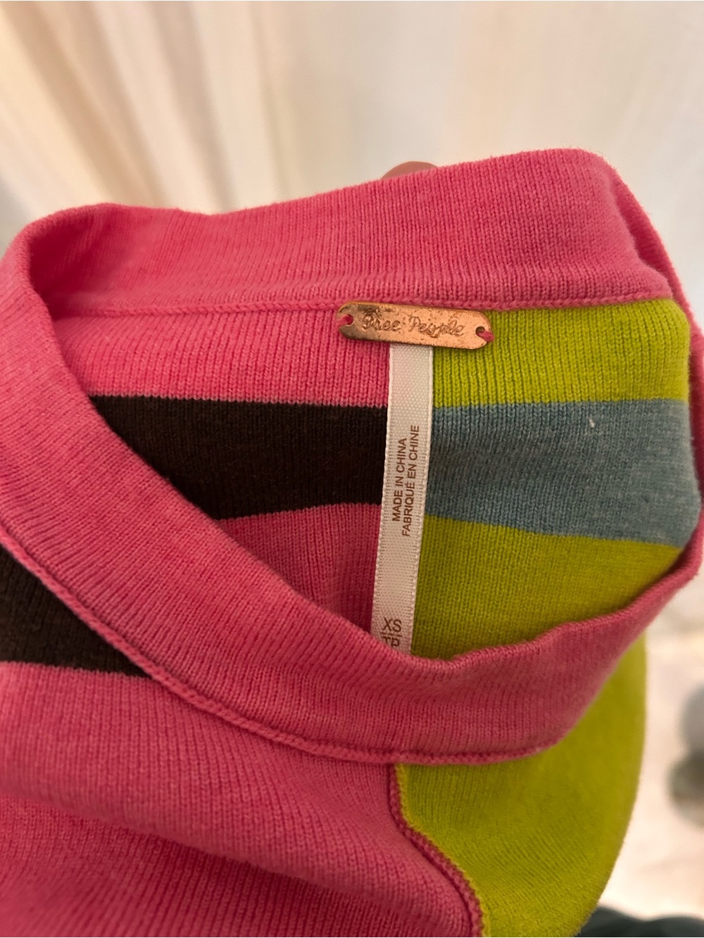 Free People Colorblock Striped Crewneck Sweater in Hot Pink, Lime and Black - Picture 5 of 6